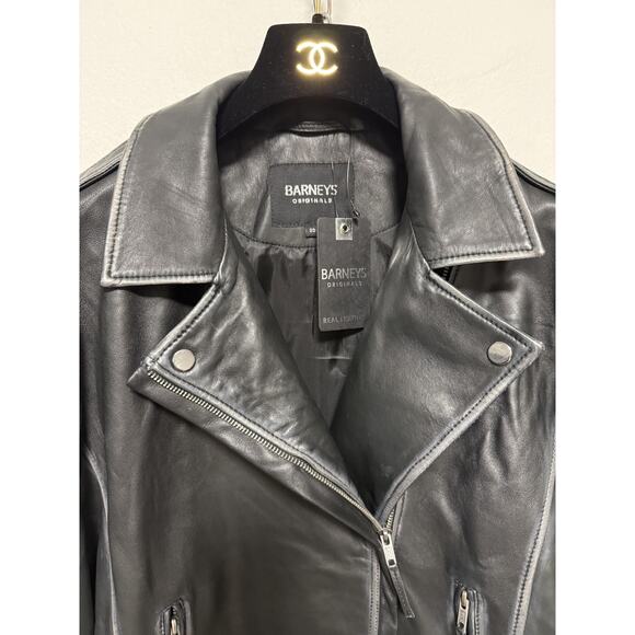 Barneys Originals Leather Jacket Womens 20 Black Biker Moto Asymmetrical Zip - Picture 4 of 16